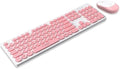 T-Wolf Wireless Keyboard and Mouse Combo, Retro Round Keycaps, 2.4GHz USB, Cute Pink & White Aesthetic Keyboard with Ergonomic Mouse, Silent Typing for Laptop, PC, Office & Home