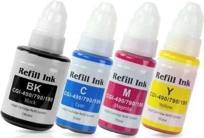Imported High Quality Ink Bottle GI-490 GI-590 GI-590BK GI-590C GI-590M GI-590Y(4PK Black 135ML, CMY 70ML) Replacement for Canon Pixma G1400 G1410 G2400 G2410 G3400 G4400 G4411 G1500 G1510 G2500