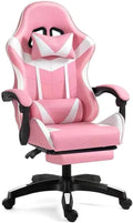 Sulfar Gaming Chair, Reclining High-Back PU Leather Office and Computer Chair with Headrest and Lumbar Support, Adjustable Swivel Racing Desk White and Pink