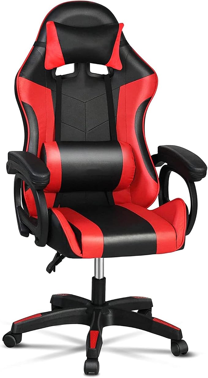 Sulfar Gaming Chair, Adjustable Computer Chair Pc Office Pu Leather High Back, Ergonomic design Lumbar Support,Comfortable Armrest Headrest (Red)